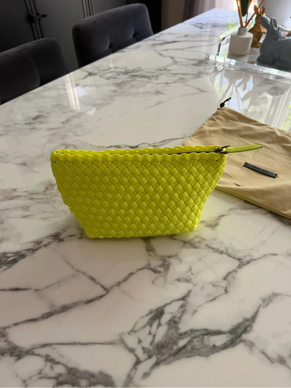 Naghedi Portofino Neon Yellow Woven Pouch Petite NWT